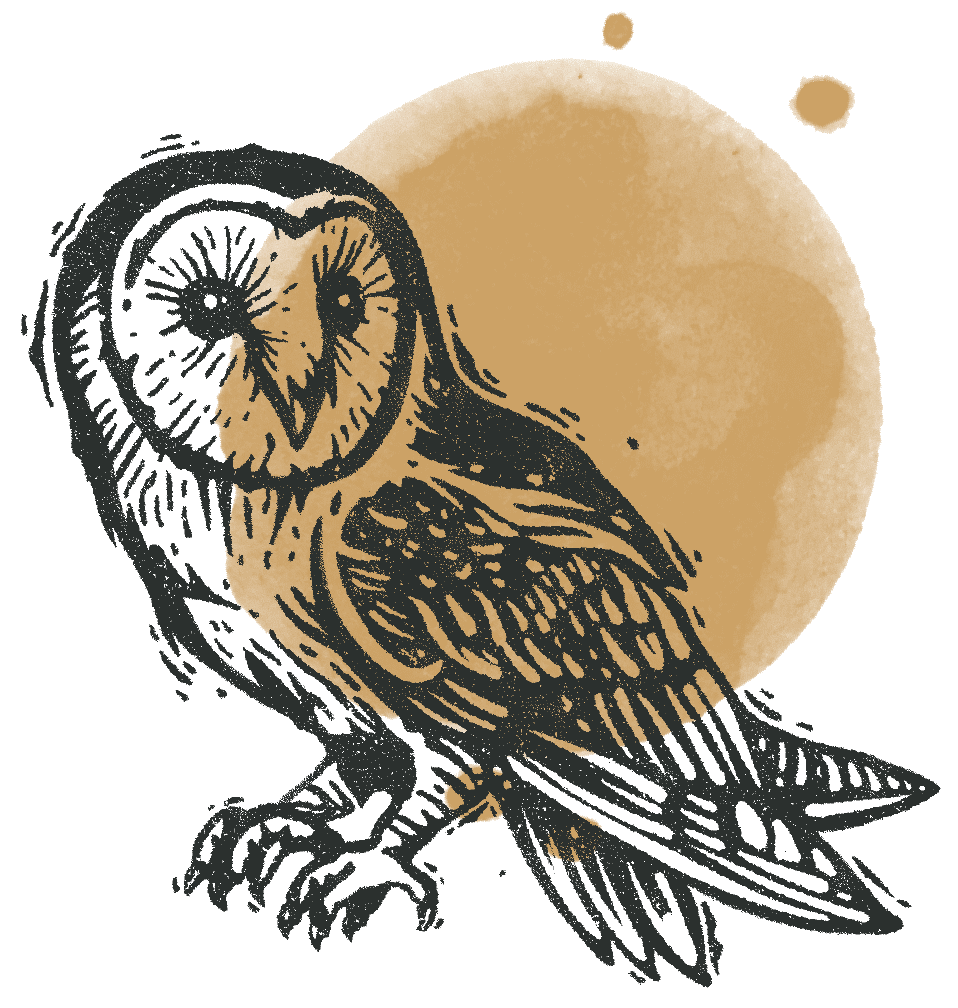 owl illustration block print style