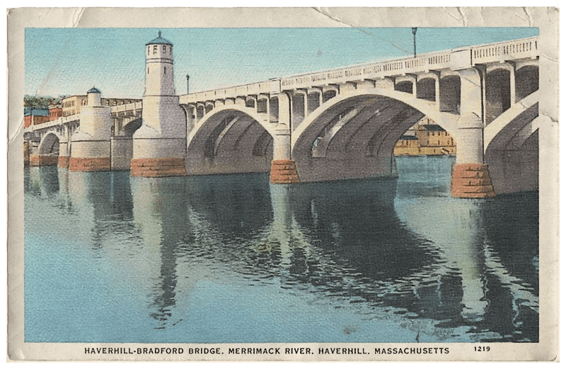 vintage postcard with haverhill bridge design element