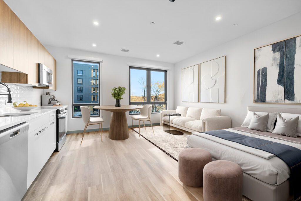 staged studio apartment at the beck featuring large open space to make your own